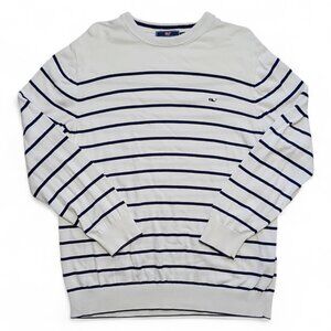 Vineyard Vines Men's Striped Sweater Crewneck White Navy Long Sleeve Cotton L